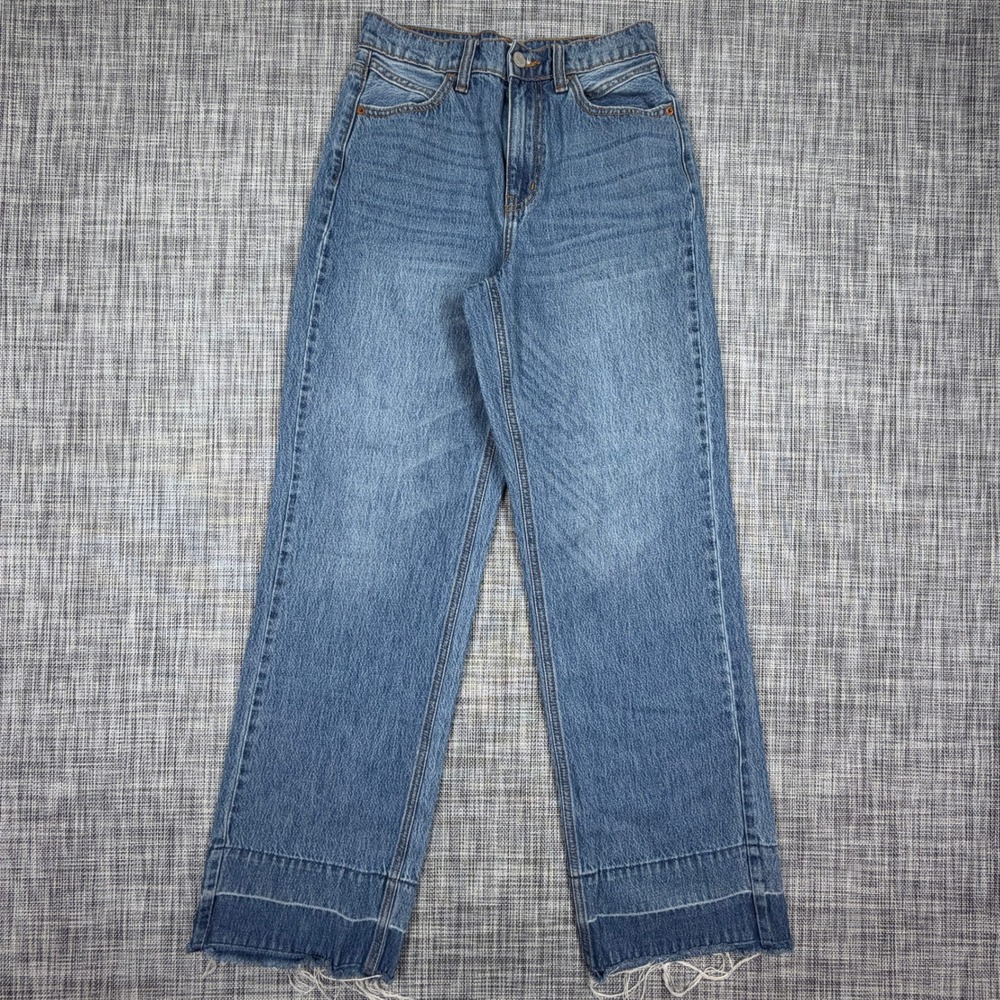 Cello Women Juniors Jeans Size 1 Blue High Rise Straight Leg Raw Hem 100% Cotton